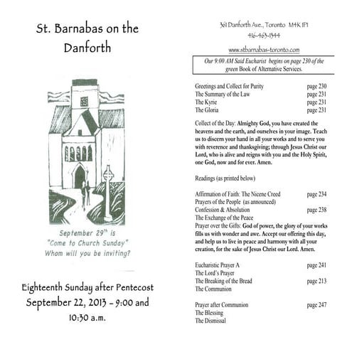 Leaflet - St Barnabas on the Danforth - 22 September 2013