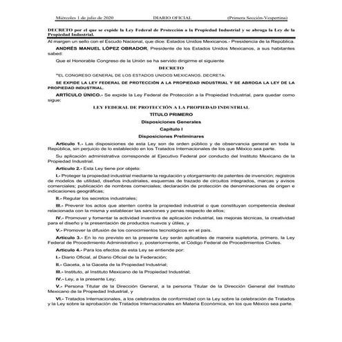 Ley Federal de Protección a la Propiedad Industrial | PDF
