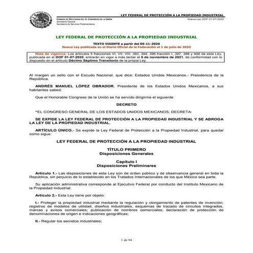 Ley Federal de Protección a la Propiedad Industrial | PDF