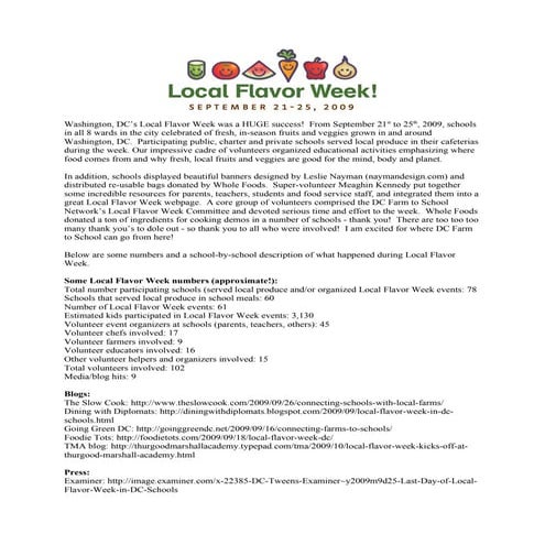 Local Food Week Summary