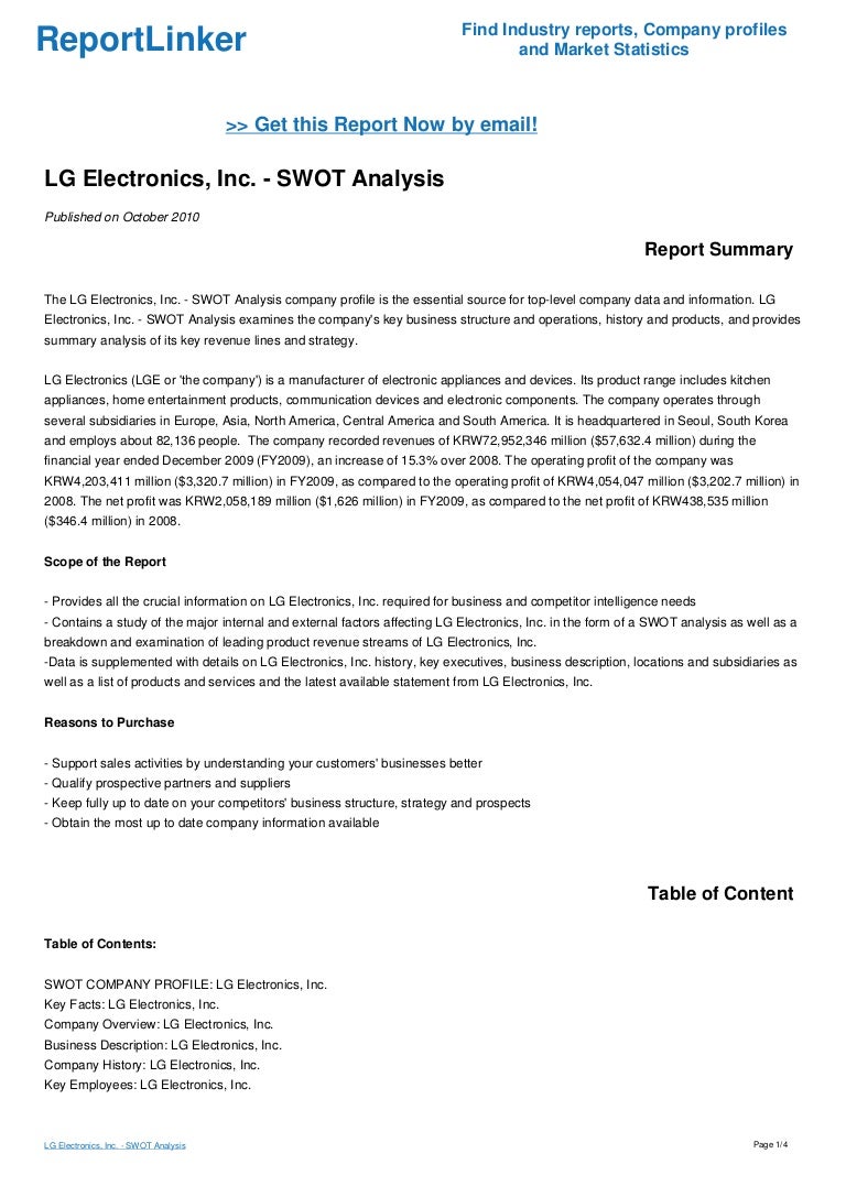 LG Electronics, Inc. SWOT Analysis