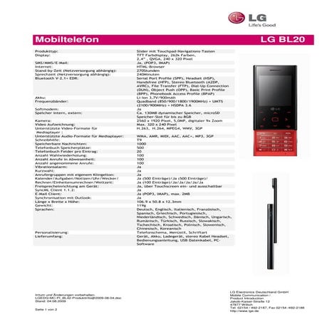 LG Bl20 Datenblatt