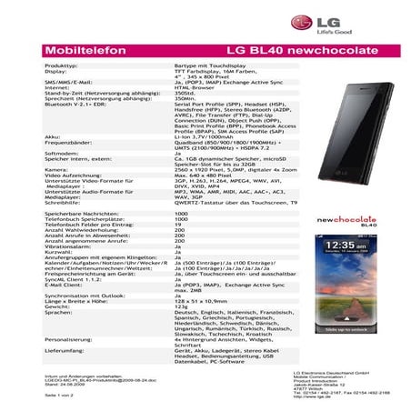LG BL40 newchocolate Datenblatt