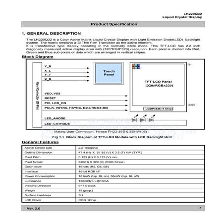 2.2 inch LCD Transflective TFT module 320*320 LH220Q32-FD01 Diastimeter Games...