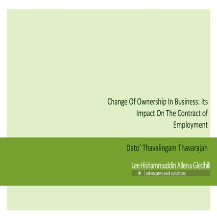 Change Of Ownership In Business: Its Impact On The Contract of Employment