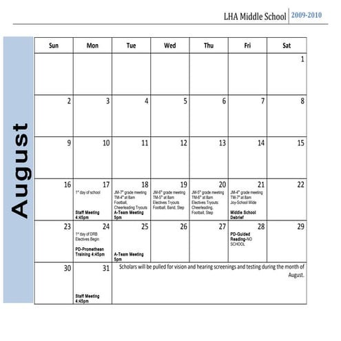 Lha middle school master calendar 2009 2010