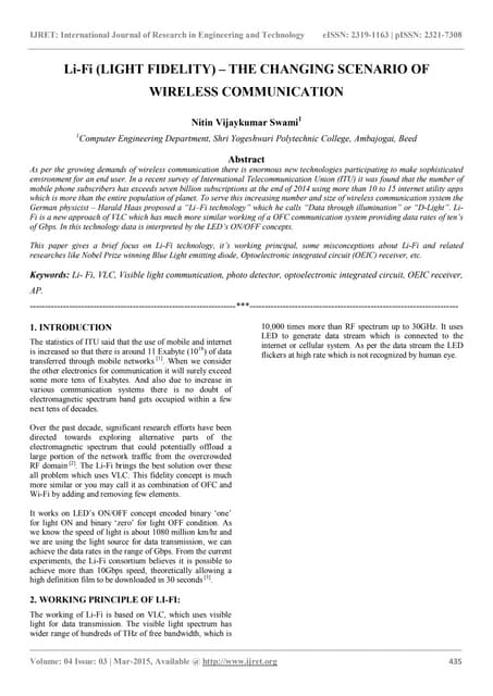 Li fi (light fidelity) – the changing scenario of wireless communication