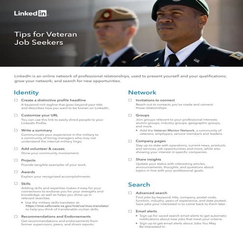 LinkedIn Veteran Job Seeker Tipsheet