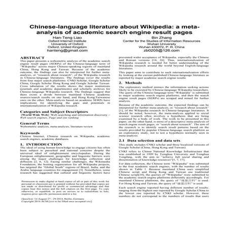 Chinese-language literature about Wikipedia: a metaanalysis of academic searc...