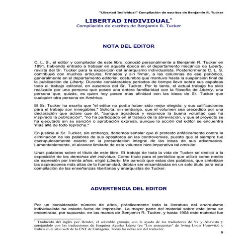 Libertad Individual - Benjamin Tucker | PDF