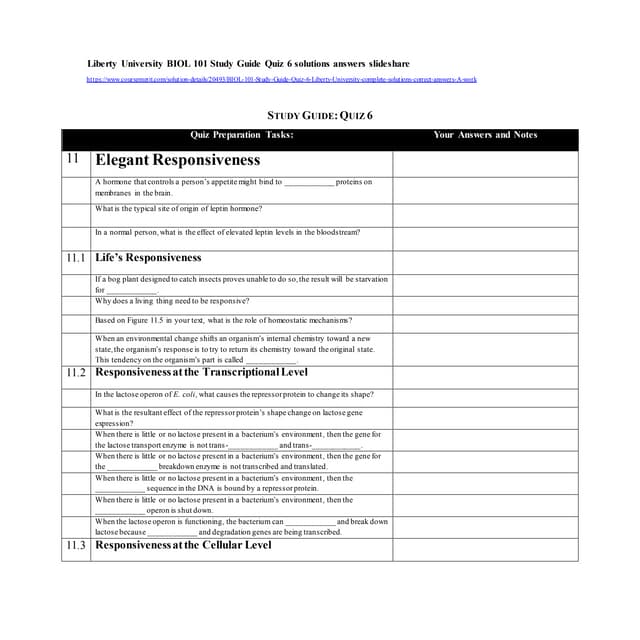 Liberty university biol 101 study guide quiz 6 solutions answers slideshare
