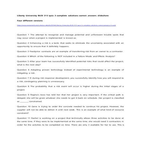 Liberty university busi 313 quiz 3 complete solutions correct answers slideshare