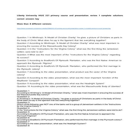 Liberty university hius 221 primary source and presentation review 1 complete...
