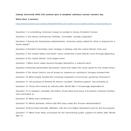 Liberty university hius 222 content quiz 6 complete solutions correct answers...