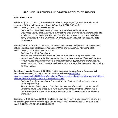 LibGuides Annotated Bibliography by Subject