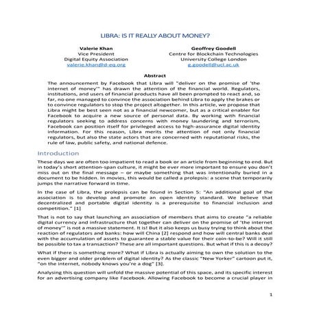 LIBRA: IS IT REALLY ABOUT MONEY? Valerie Khan