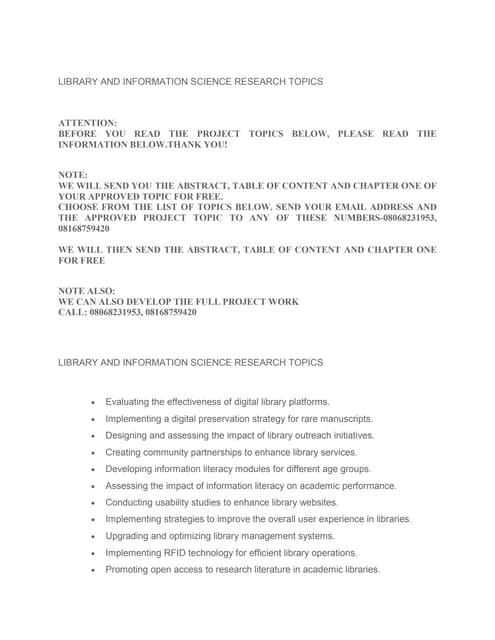 LIBRARY AND INFORMATION SCIENCE RESEARCH TOPICS.docx