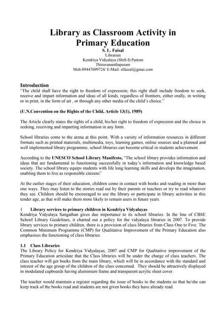 Library as a Classroom Activity in Primary Education: Activities for Primary Class Libraries