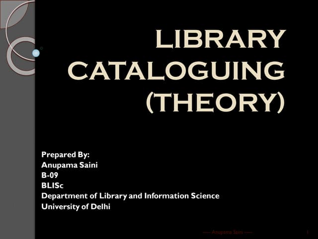 Theory of Library Cataloguing 