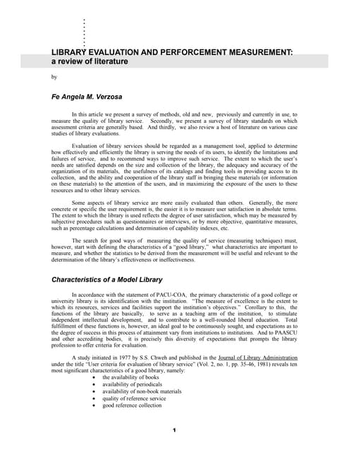 Library evaluation and performance measurement   review of literature