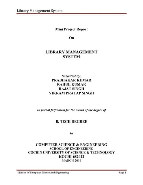 Synopsis of Library Management System | PDF