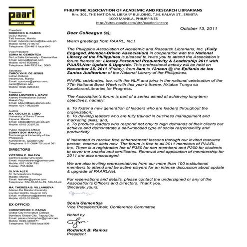 Paarl invitation letter to attend the 2013 General Assemblys ga | DOC