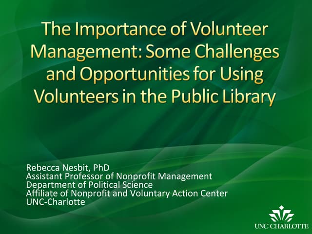 Importance of Volunteer Management:Challenges and Opportunities for Using Vol...