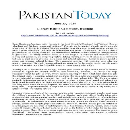 Library Role in Community Building : The role of library