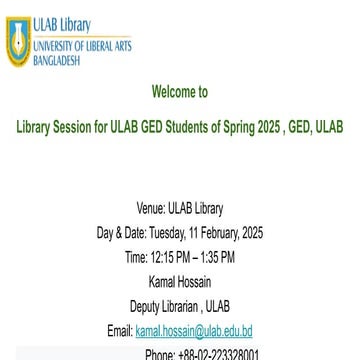 Library Session for ULAB GED Students on 11 February2025 - Conducted by ...