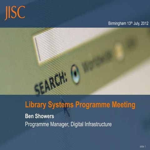 Library systems programme Introduction