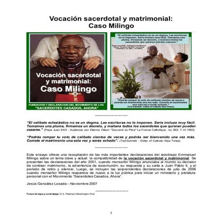 Vocación sacerdotal y matrimonial: Caso Milingo