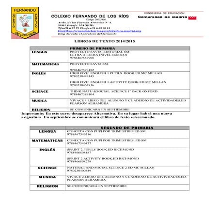 Libros de texto 2014  2015