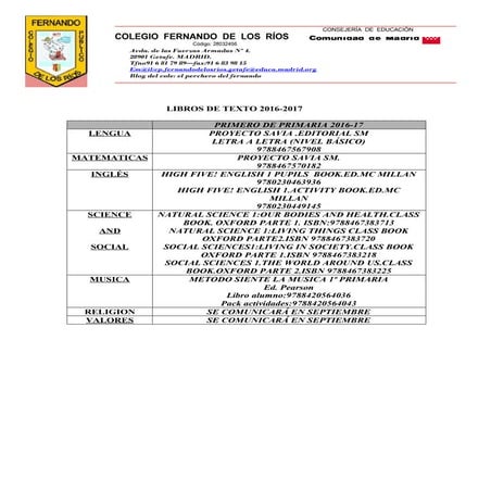 LISTADO LIBROS DE TEXTO CURSO 2016-17 