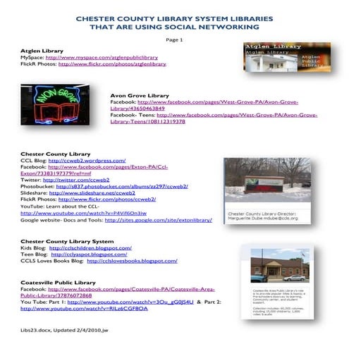 Chester County Library System Libraries that are using Social Networking