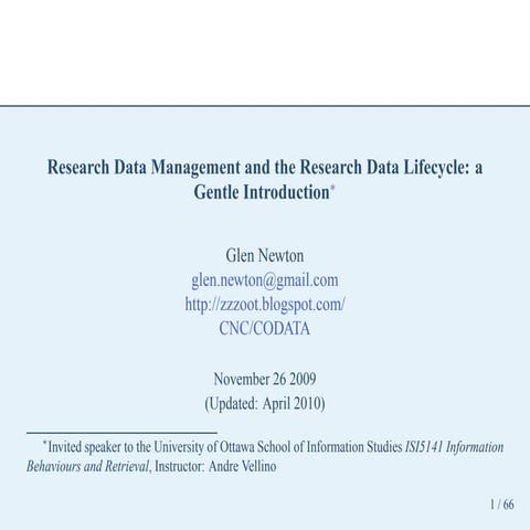Research Data Management and the Research Data Lifecycle: a Gentle Introduction
