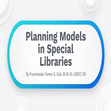Planning Models in Special Libraries