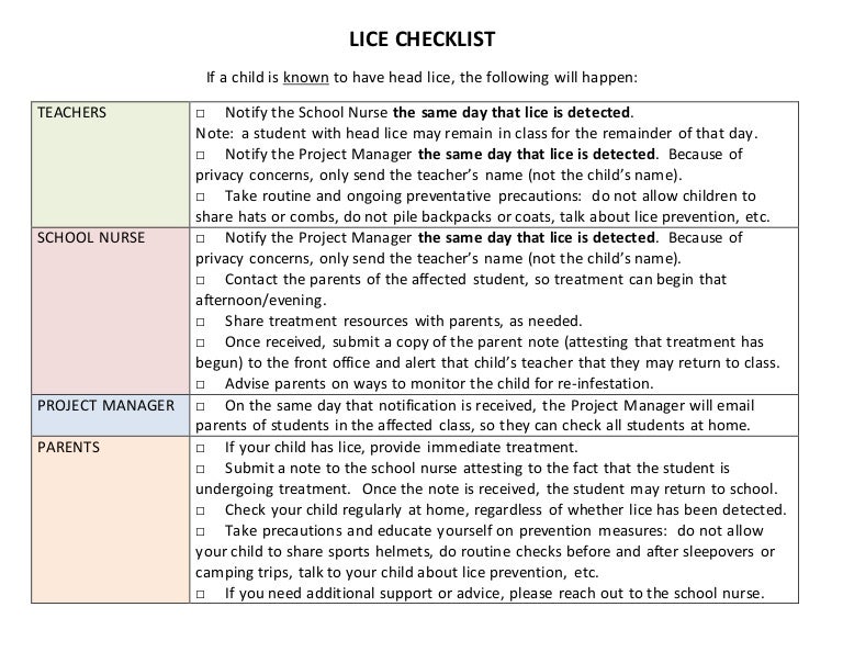 Lice Checklist