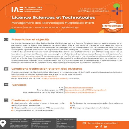 Plaquette - Licence management des technologies multimédias | PDF