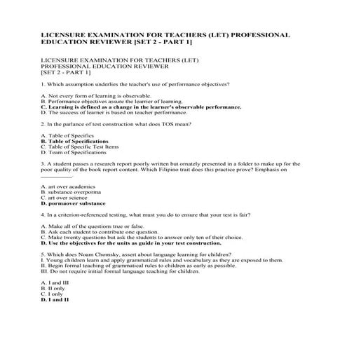 Licensure examination for teachers