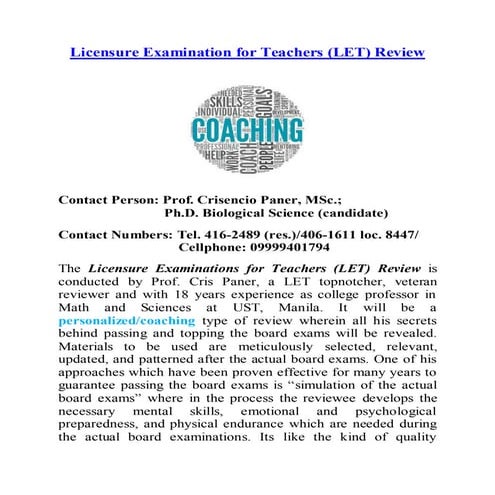 Licensure examination for teachers (let) review