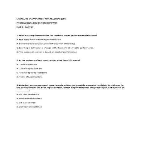 Licensure examination for teachers set 2 part 1