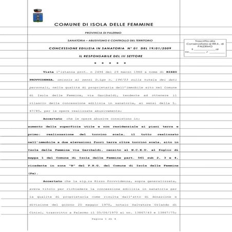 Licenza edilizia  1 19 gennaio 2009 rizzo provvidenza