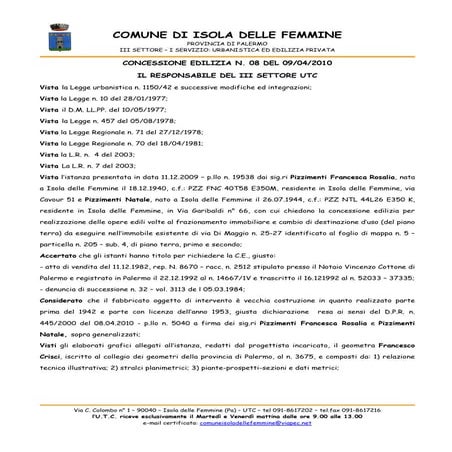 Licenza edilizia  2010 pizzimenti francesca rosalia e natale c.e n.08 2010[1]