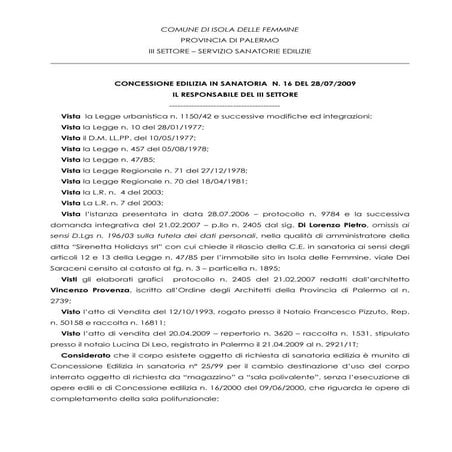 Licenza edilizia in sanatoria 2009 di lorenzo pietro c.e.s. n.16 2009[2]