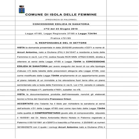 Licenza edilizia in sanatoria 2010 arcuri antonino  c.e.s. n.12 del 23 06-10[1]