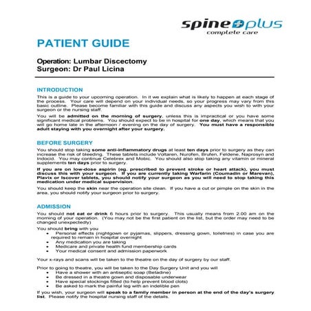 Discectomy Patient Pathway