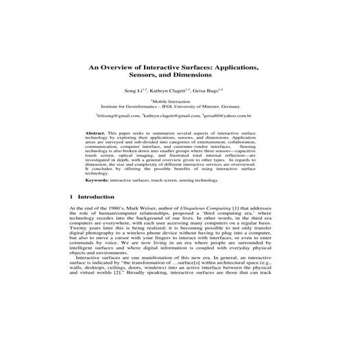 An Overview of Interactive Surfaces: Applications, Sensors, and Dimensions