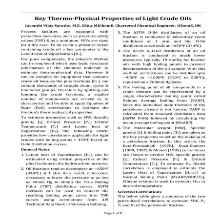 Key Thermo-Physical Properties of Light Crude Oils