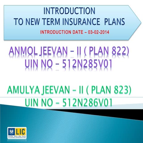 LIC New Term Insurance Anmol Jeevan 822 & Amulya Jeevan Table 823