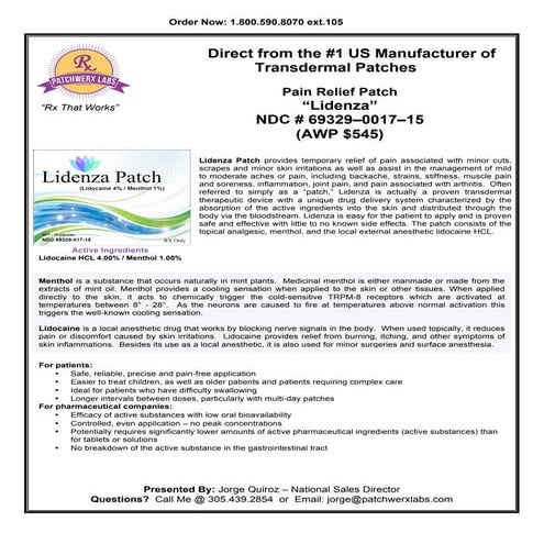 Lidenza Patch Sales One Pager PDF